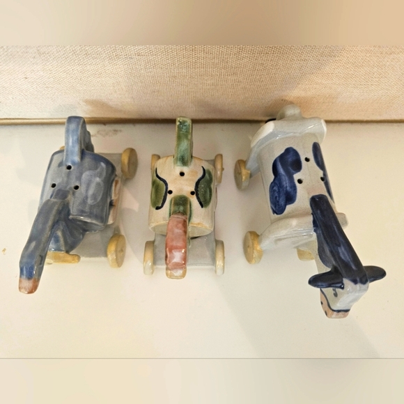 Louisville Stoneware Pull Toy - Set of 3 Figurines Cow Duck Chicken Seasoning - Picture 7 of 14